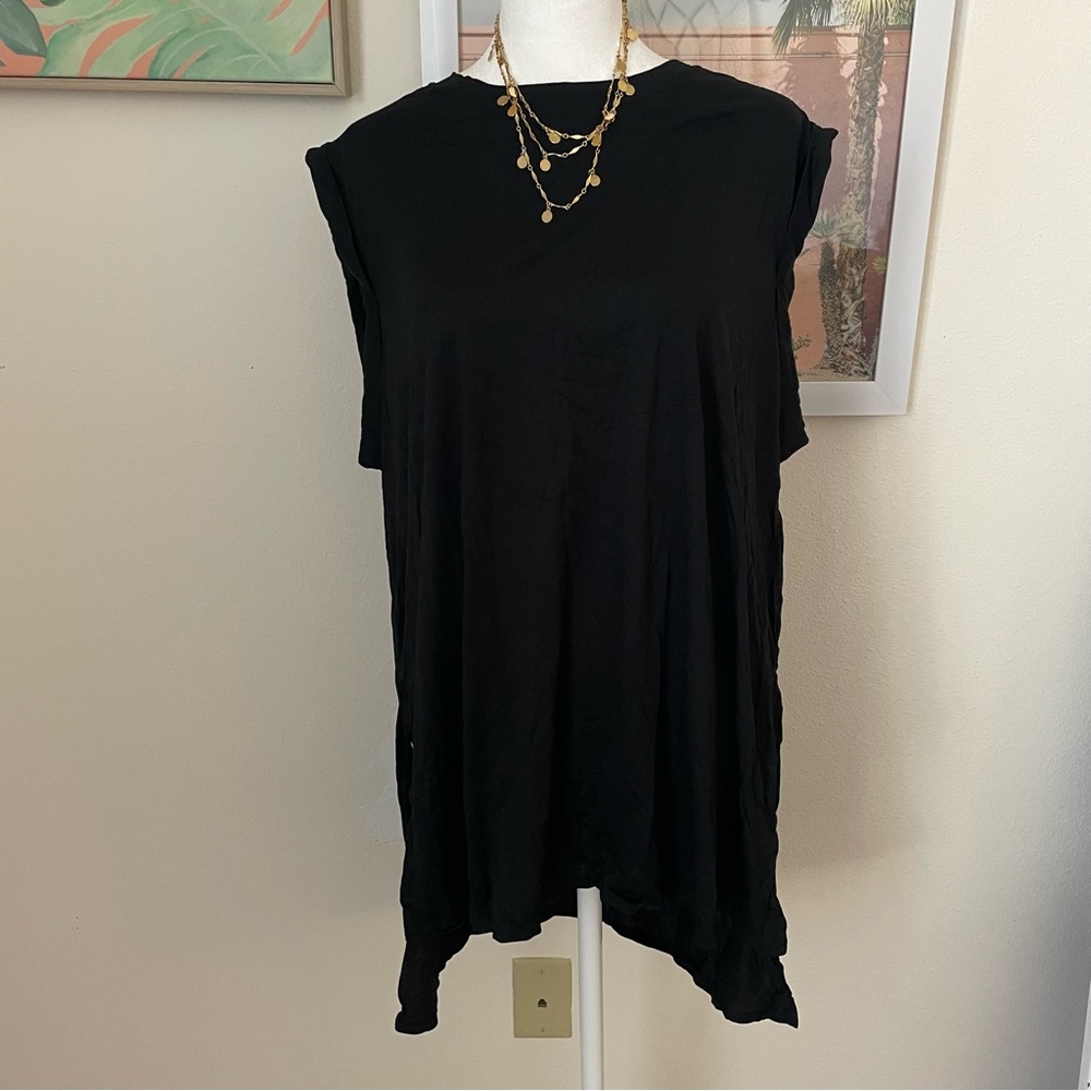 Halara Split Hem Jersey Knit Sleeveless Tank Top in Black Size Small New